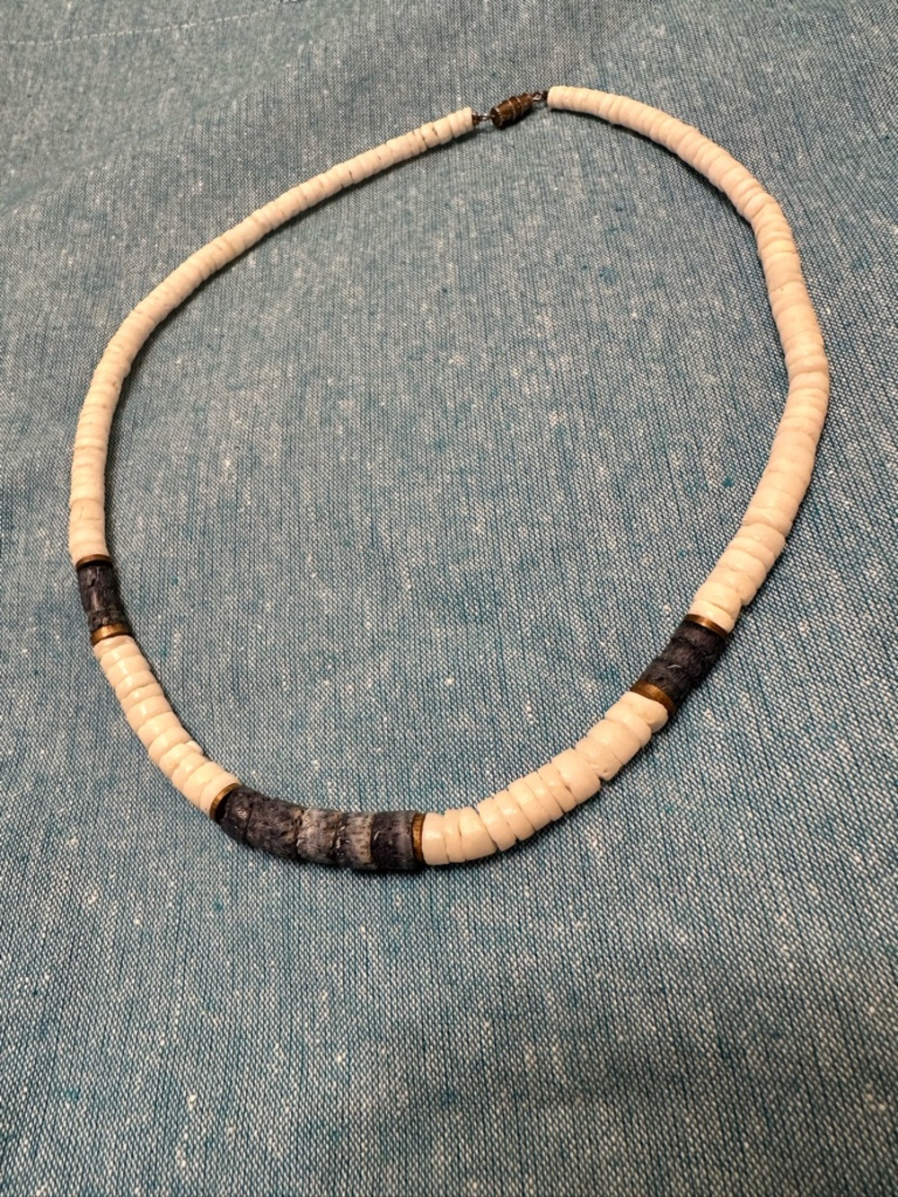 Handcrafted Ivory and Navy Color Bead Necklace